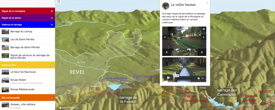 Carte interactive du système d’alimentation du Canal du Midi