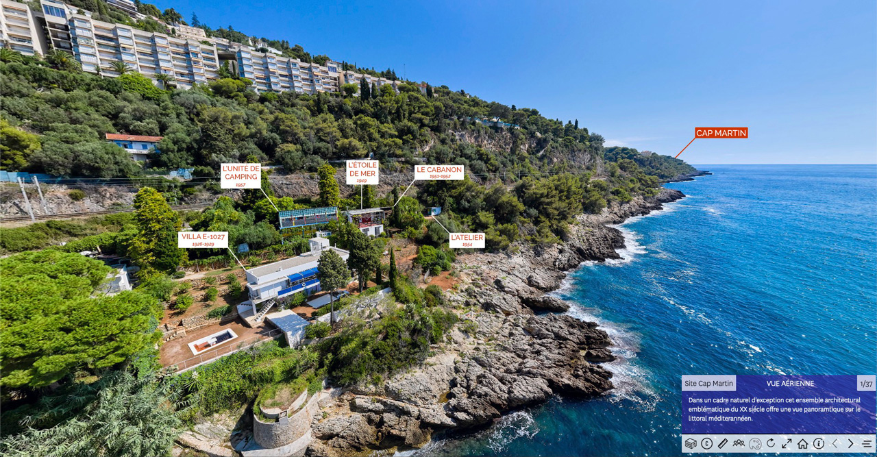 Visite virtuelle 360: Cap Martin, Eileen Gray et Le Corbusier.